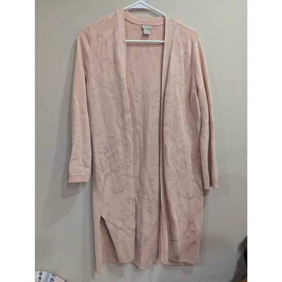 Pretty light pink duster style floral /jacquard cardigan by Chicos size 1 - Picture 2 of 11